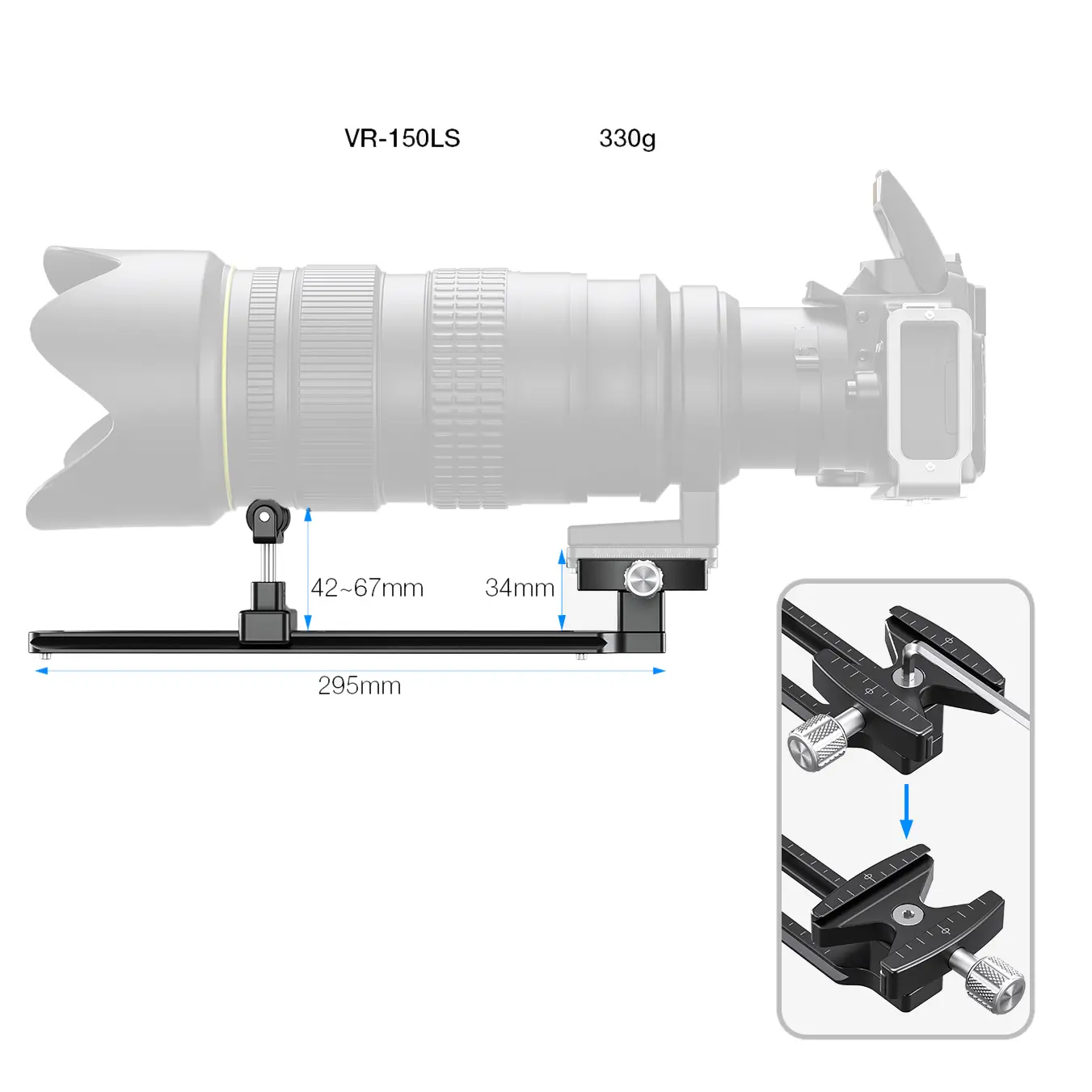 Leofoto VR-150LS Dual-Pivot Teleschiene mit Schnellwechselklemme (295 mm lang) Leofoto VR-150LS Dual-Pivot Teleschiene mit Schnellwechselklemme (295 mm lang)