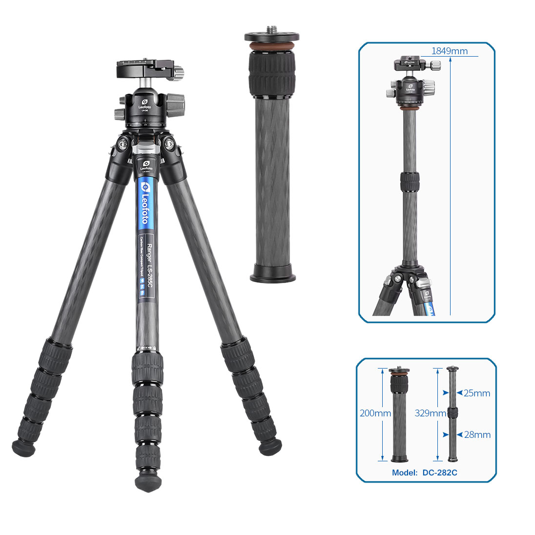 Leofoto Ranger LS-285C Karbon-Stativ mit Kugelkopf LH-36 Leofoto Ranger LS-285C Karbon-Stativ mit Kugelkopf LH-36