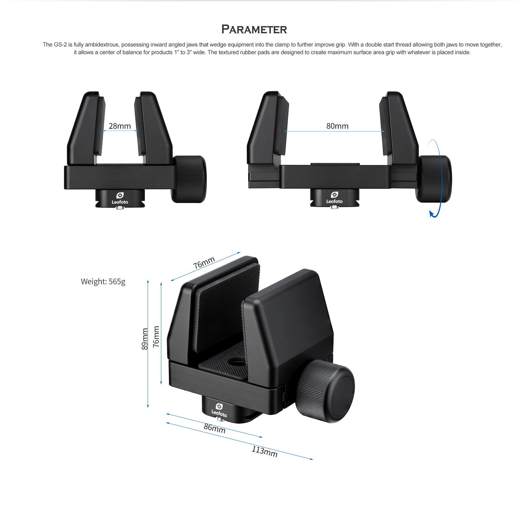 Leofoto GS-2 Universal-Klemmhalter Leofoto GS-2 Universal-Klemmhalter