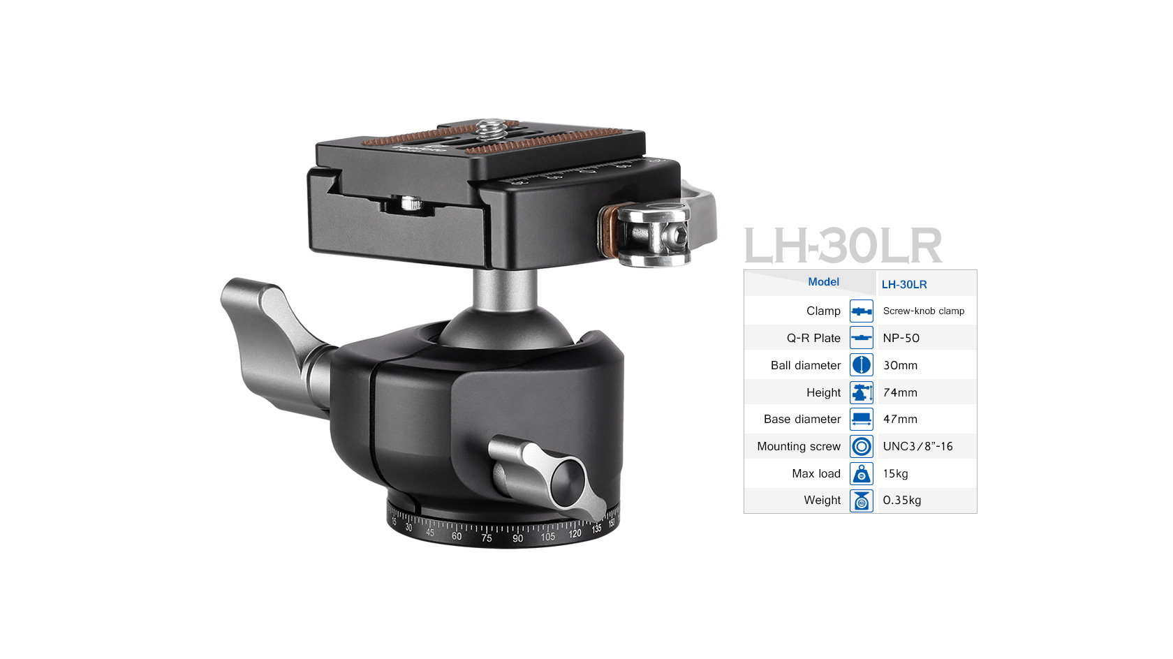Leofoto LH-30LR Kugelkopf mit NP-50 Kameraplatte Leofoto LH-30LR Kugelkopf mit NP-50 Kameraplatte