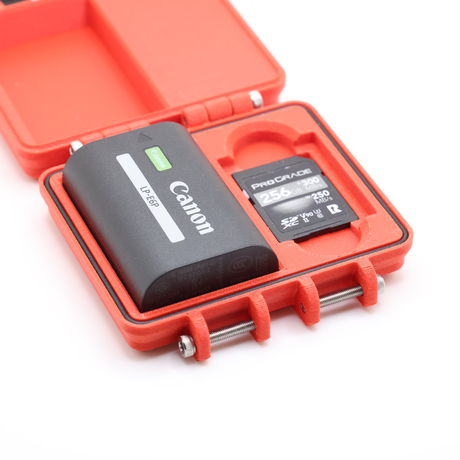 Akku-und Speicherkartenbox für Canon Single (1 x LP-6 + CFEB / SD) Akku-/Kartenbox (rot)  Akku-und Speicherkartenbox für Canon Single (1 x LP-6 + CFEB / SD) Akku-/Kartenbox (rot)
