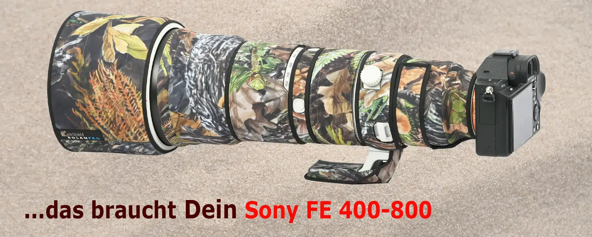 Rolanpro Objektivschutz und Tarnung für Teleobjektive, hier für Sony 400-800 Rolanpro Objektivschutz und Tarnung für Teleobjektive, hier für Sony 400-800