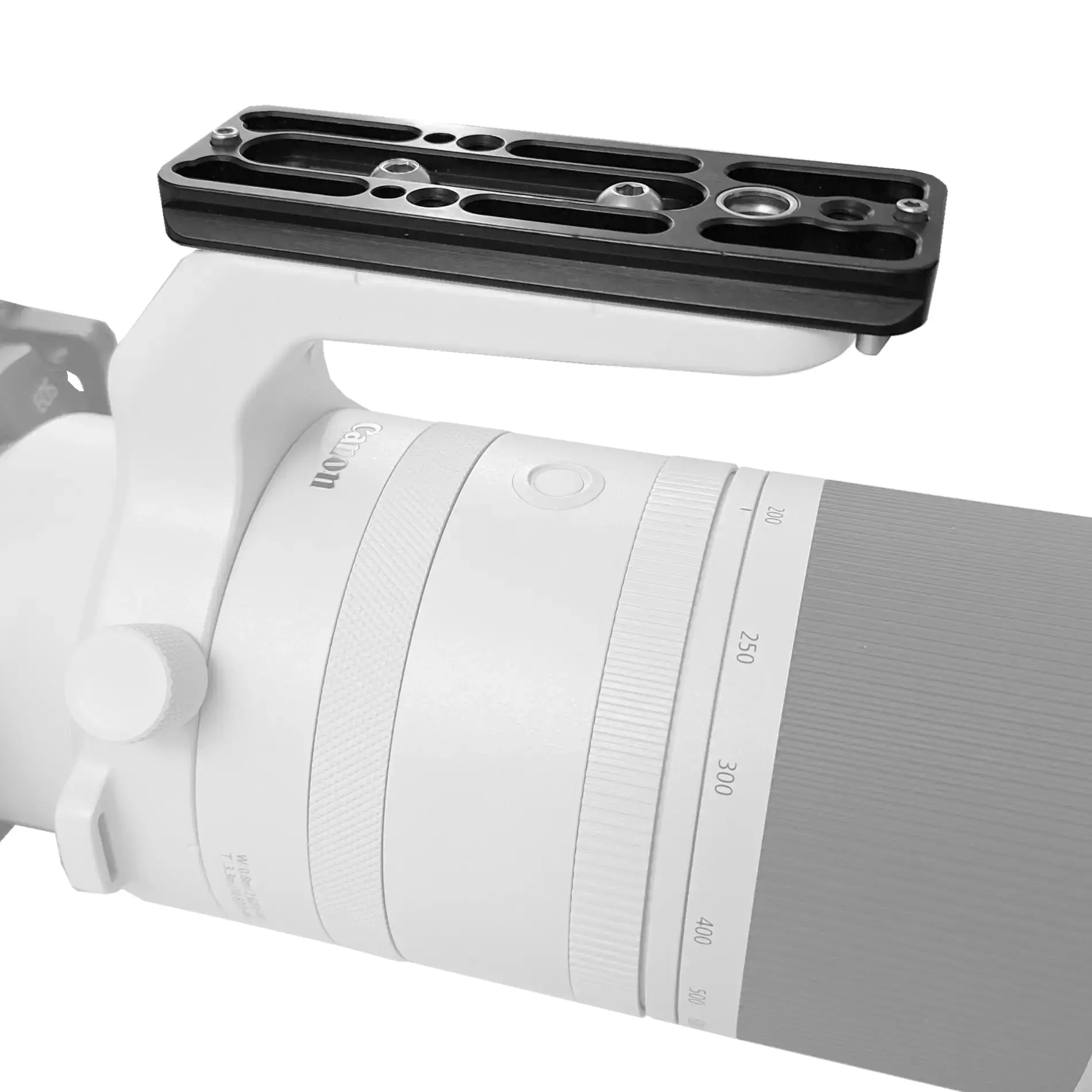 Kirk KLP-450-2NL Universal-Objektivplatte (114 mm) mit QD-Aufnahme & 2 Schrauben an CANON RF 200-800MM F6.3-9 IS USM