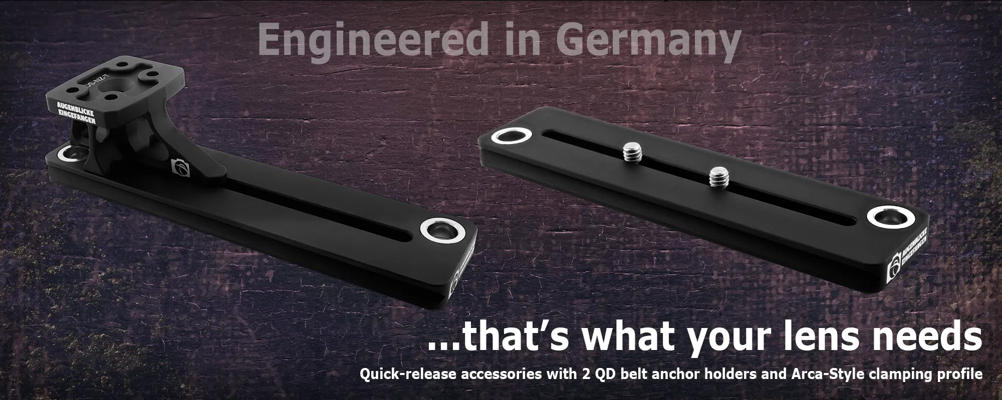 Modular lens replacement foot in various lengths and heights for Canon, Nikon, and Sony lenses Modular lens replacement foot in various lengths and heights for Canon, Nikon, and Sony lenses