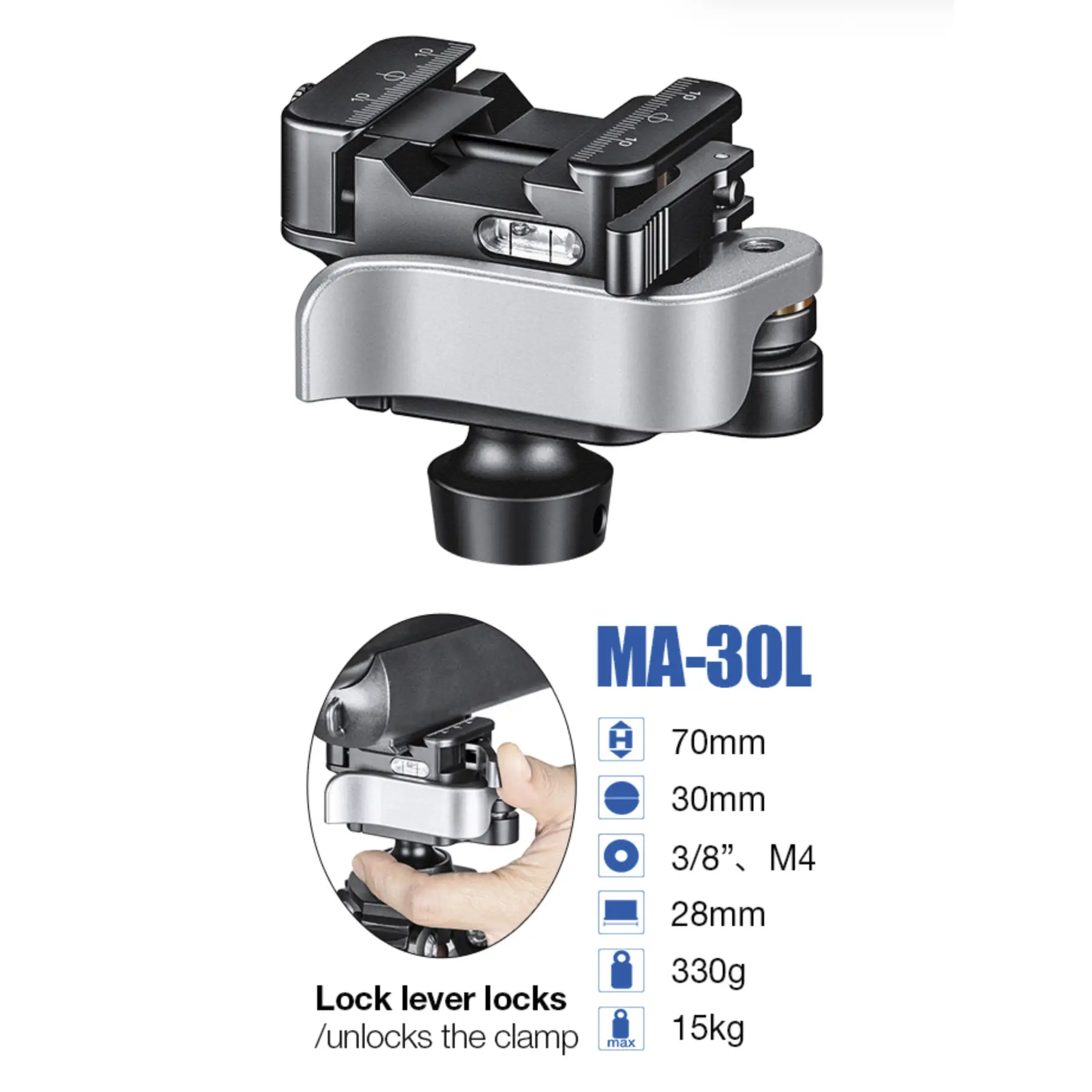 Leofoto  MA-30L Stativkopf mit Aufnahme für Arca-Style -& Picatinny-Profil