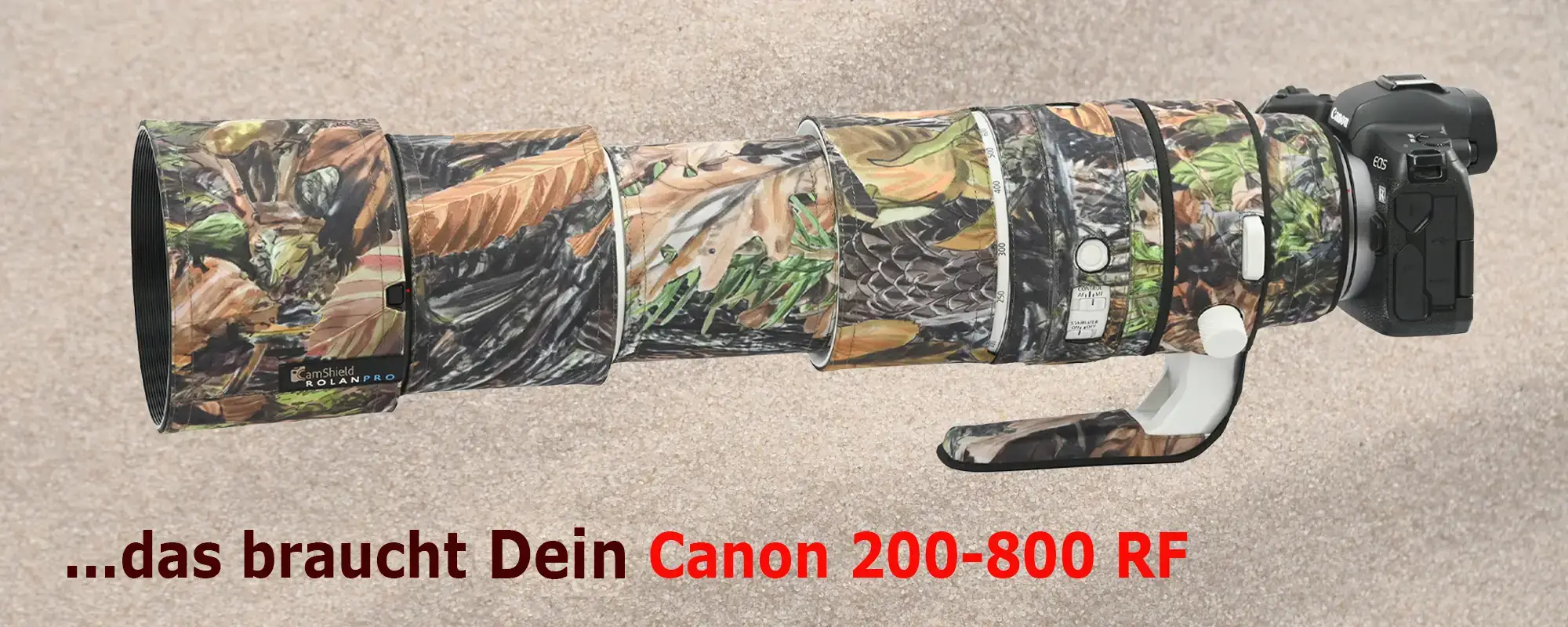 Rolanpro Objektivschutz und Tarnung für Teleobjektive, hier für Canon RF 200-800 Rolanpro Objektivschutz und Tarnung für Teleobjektive, hier für Canon RF 200-800